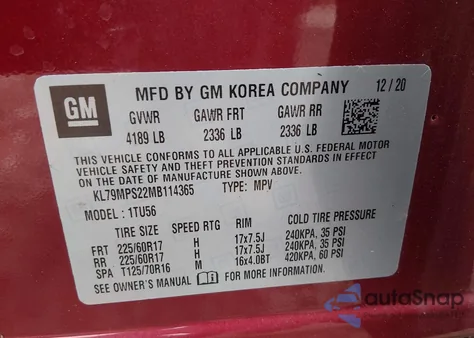 2021 Chevrolet Trailblazer Fwd Lt z USA, uszkodzony, nr VIN KL79MPS22MB114365